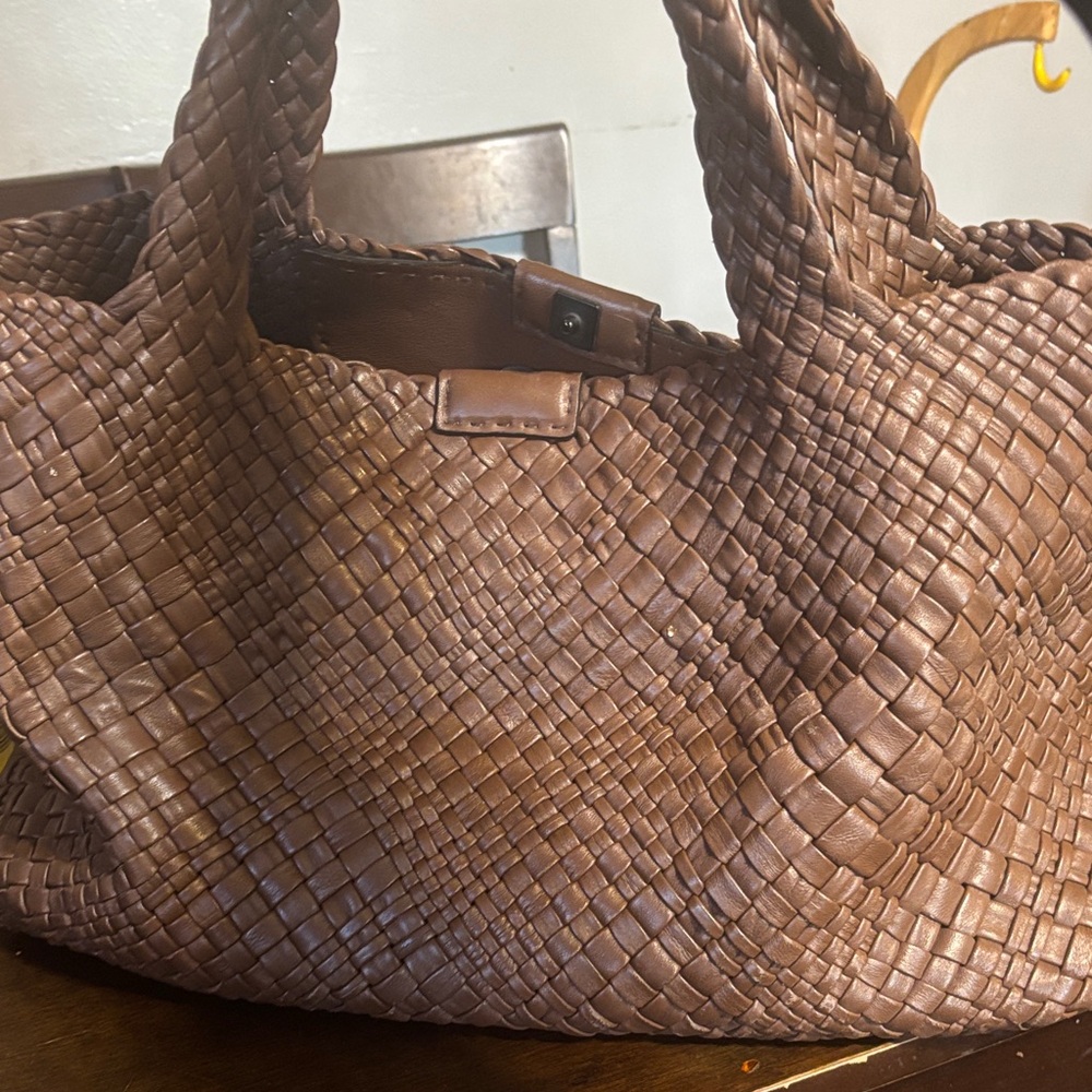 Falor Brown Woven Tote Bag